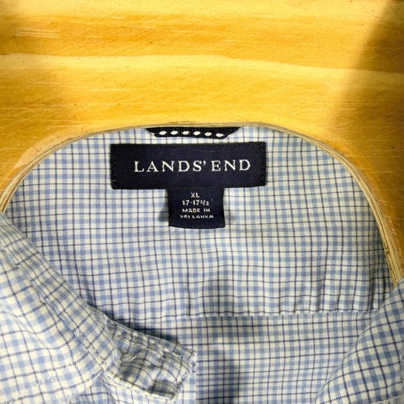 Lands End Mens XL Blue Gingham Check Short Sleeve Button Up Shirt Work‎ Pockets - Picture 3 of 7